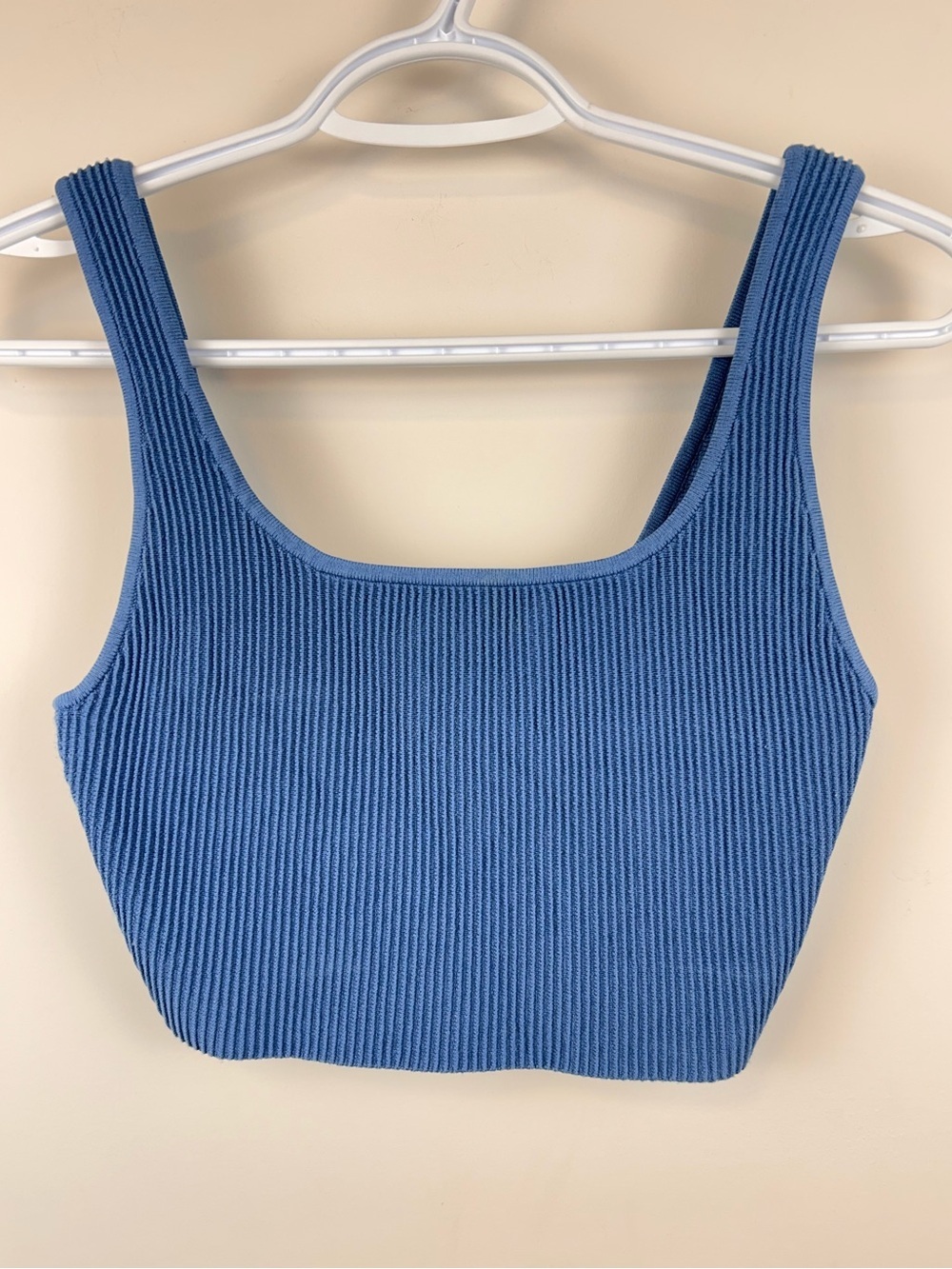 Babaton Sculpt Knit Cropped Tank Top Blue Ribbed Square Neck Size Small